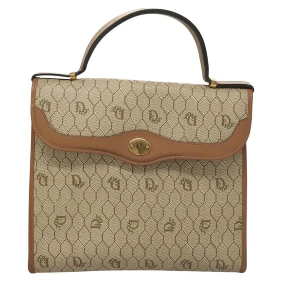 Christian Dior Honeycomb Canvas Hand Bag PVC Leather Beige Auth sw453 - Picture 2 of 16